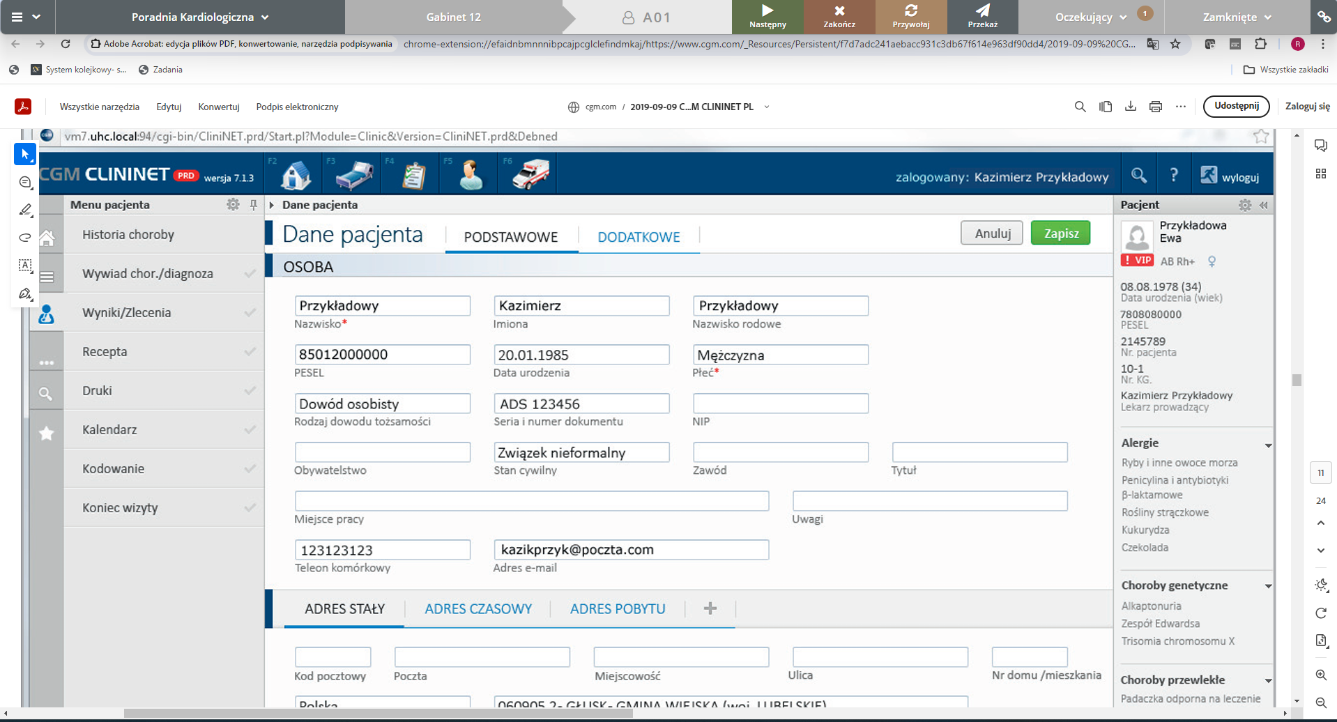 WARIANT I system kolejkowy - wywołanie widzet dla lekarza